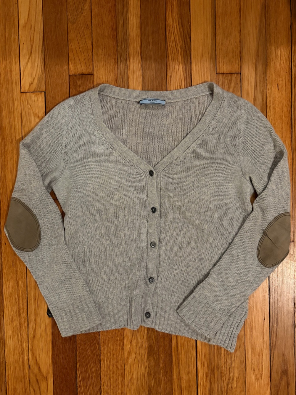 Prada Milano 100% Cashmere Cardigan Elbow Patches Gray IT44 Italy Size M